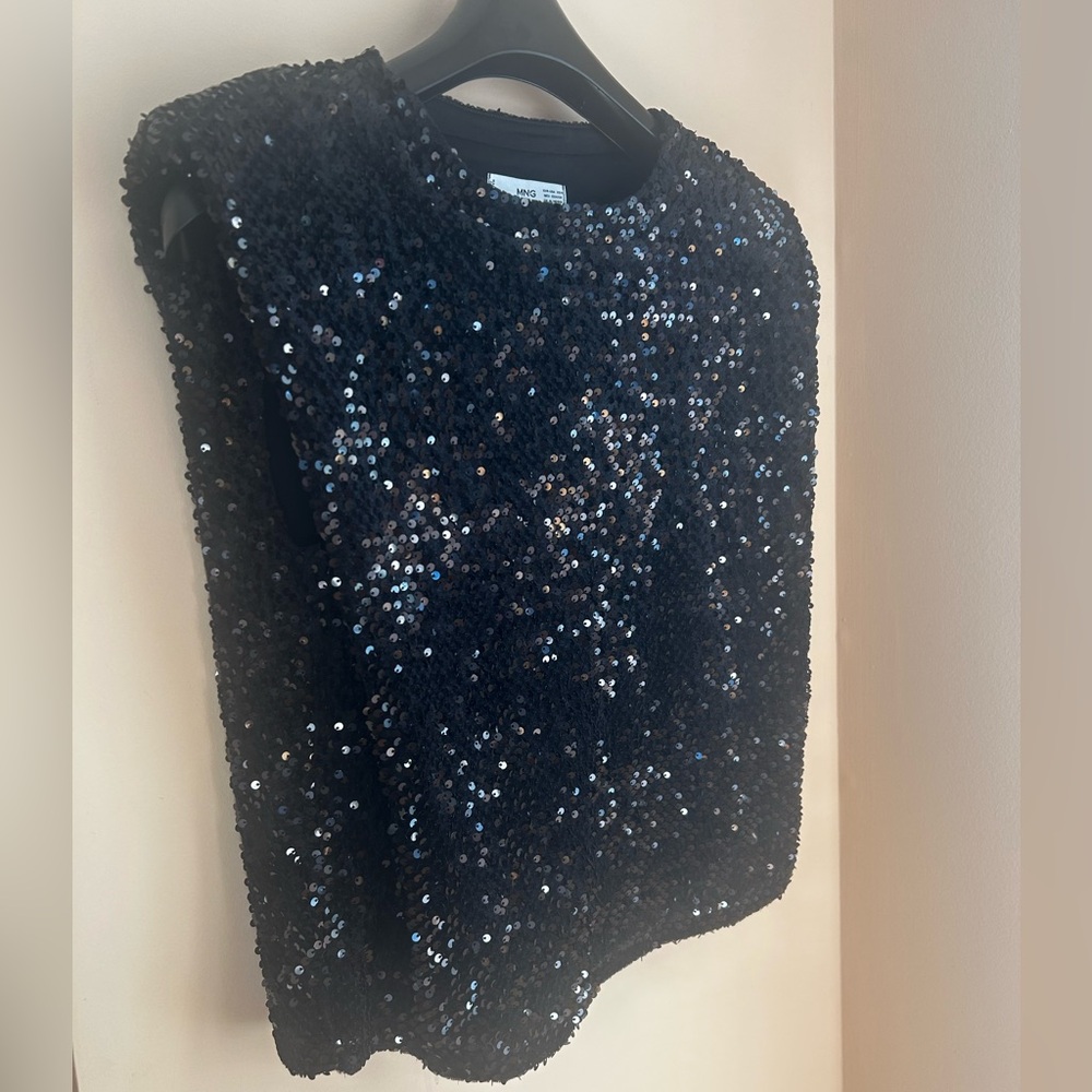 Mango Black Sequin Embellished Top